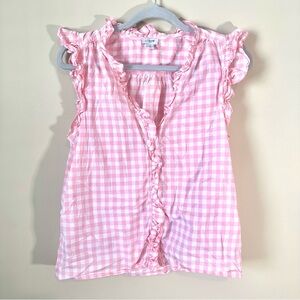 J. Crew Pink gingham Ruffle Top coquette picnic preppy chic 100% cotton flowy